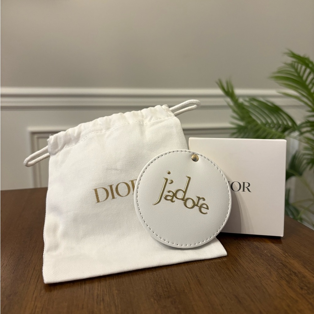 Dior White Leather 'J'adore' Gold Logo Tag